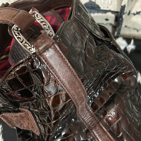 Brighton Patent Crocodile Vintage Croc Embossed Purse Brown Leather Shoulder Bag - Picture 9 of 14